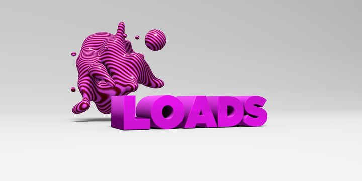 LOADS -  color type on white studiobackground with design element - 3D rendered royalty free stock picture. This image can be used for an online website banner ad or a print postcard.