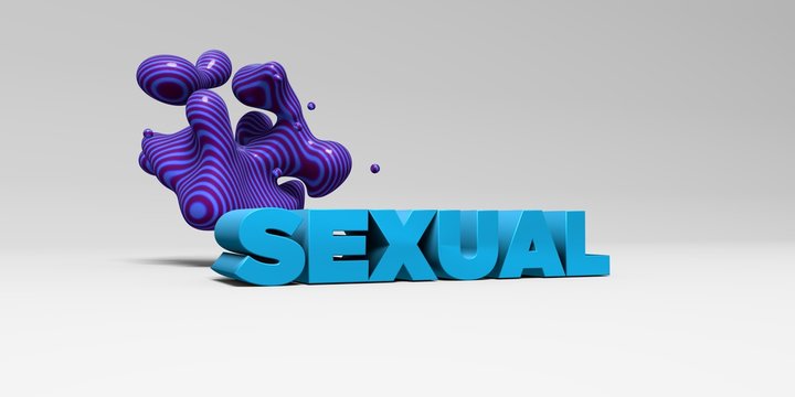 SEXUAL -  color type on white studiobackground with design element - 3D rendered royalty free stock picture. This image can be used for an online website banner ad or a print postcard.