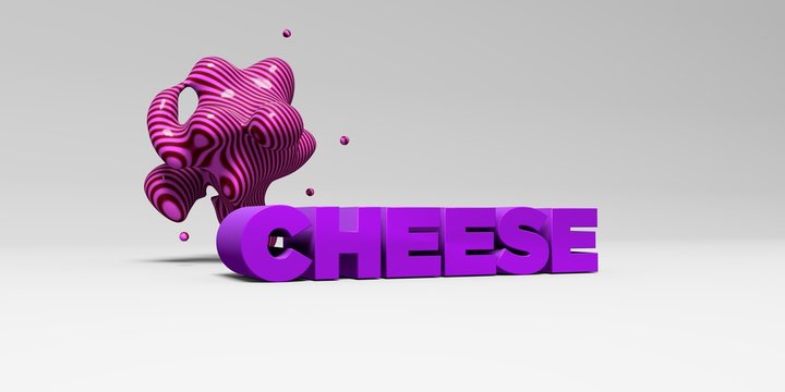 CHEESE -  color type on white studiobackground with design element - 3D rendered royalty free stock picture. This image can be used for an online website banner ad or a print postcard.