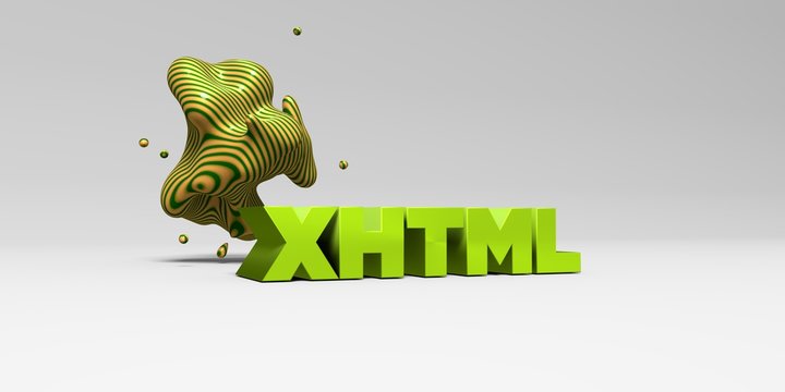 XHTML -  color type on white studiobackground with design element - 3D rendered royalty free stock picture. This image can be used for an online website banner ad or a print postcard.