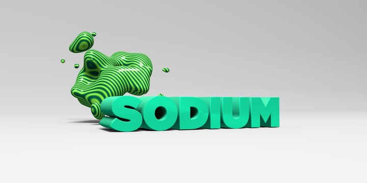 SODIUM -  color type on white studiobackground with design element - 3D rendered royalty free stock picture. This image can be used for an online website banner ad or a print postcard.