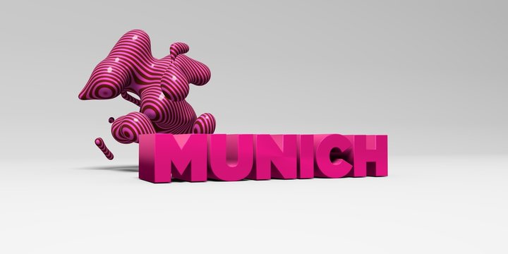 MUNICH -  color type on white studiobackground with design element - 3D rendered royalty free stock picture. This image can be used for an online website banner ad or a print postcard.