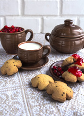 The milk in pottery and biscuits, breakfast