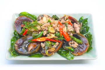 Fried basil with pork and preserved egg
