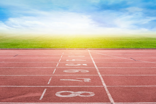 Start running track in stadium or sport park.