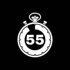 The 55 seconds, minutes stopwatch icon. Clock and watch, timer, countdown, stopwatch symbol. UI. Web. Logo. Sign. Flat design. App.