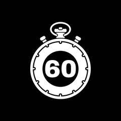 The 60 seconds, minutes stopwatch icon. Clock and watch, timer, countdown, stopwatch symbol. UI. Web. Logo. Sign. Flat design. App.