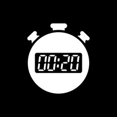 The 20 seconds, minutes stopwatch icon. Clock and watch, timer, countdown, stopwatch symbol. UI. Web. Logo. Sign. Flat design. App.