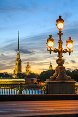 Fototapeta na wymiar Peter and Paul Fortress, view from Troitsky Bridge, St Petersburg, Russia