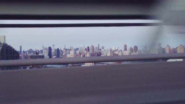 NYC skyline from a moving vehicle
