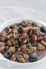 pica pau portuguese spicy sauce pork and sausage tapas snack
