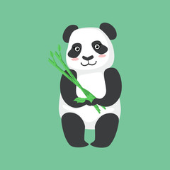 Cute Panda Character Holding Bamboo Sticks Illustration