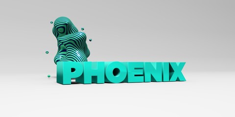 PHOENIX -  color type on white studiobackground with design element - 3D rendered royalty free stock picture. This image can be used for an online website banner ad or a print postcard.
