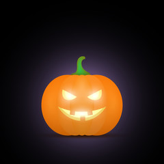 Cartoon halloween pumpkin. Pumpkin with sinister smiling face isolated on black background. Vector