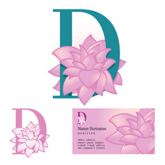 Креативный логотип для фирменного стиля компании: цветок в букве d, растительный, женский, экологичный стиль