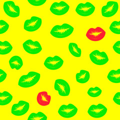 yellow seamless background with green  lips pattern