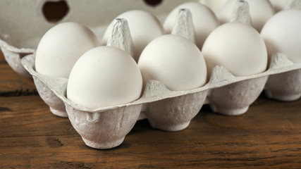 White eggs close up. Selective focuse