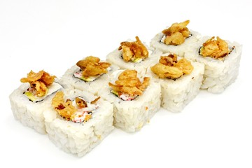 Japanese seafood sushi , roll on a white, isolated