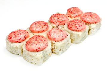 Japanese seafood sushi , roll on a white, isolated