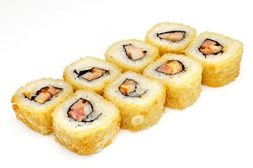Japanese seafood sushi , roll on a white, isolated