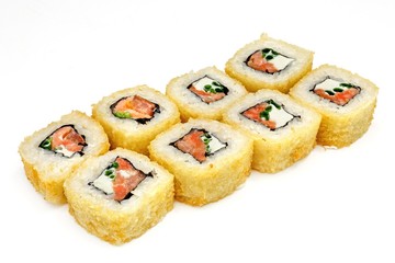 Japanese seafood sushi , roll on a white, isolated