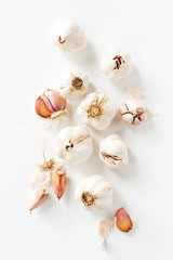 group of garlic on white background.
