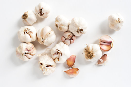 group of garlic on white background.
