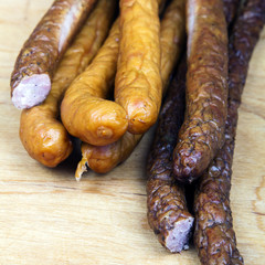 sausage on a wooden background