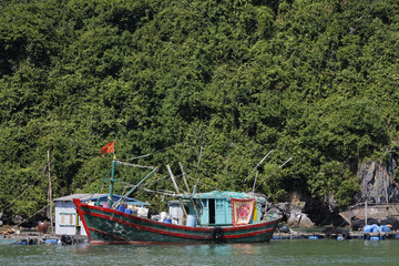 Fototapeta na wymiar Bateau de pêche de la baie d'Ha Long