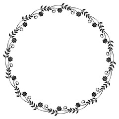 Black and white round frame with floral silhouettes. Copy space. Vector clip art