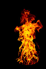 Fire flame on black isolated background - Beautiful yellow, oran