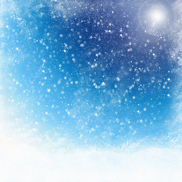 Schneeflocken und Sternchen mit Wintersonne