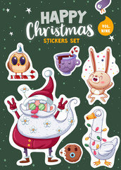 Set of Merry Christmas and Happy New Year stickers or magnets. Festive souvenirs