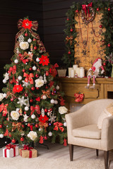 Fototapeta na wymiar Christmas tree with holiday decorations