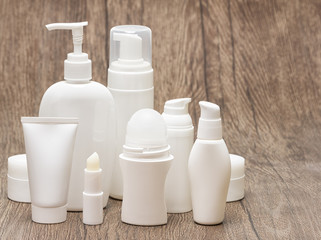 Set of beauty products with copy space