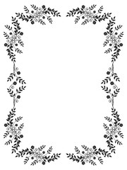Black and white frame with floral silhouettes. Copy space. Vector clip art.