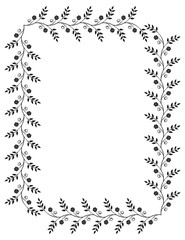 Black and white frame with floral silhouettes. Copy space. Vector clip art.