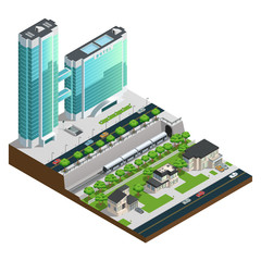 Isometric Skyscrapers And Suburban Houses Composition