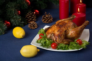 Roasted chicken for christmas table
