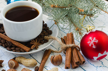 Obraz na płótnie Canvas Cup of coffee on Christmas morning.