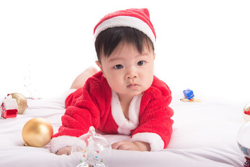 Asian Infant Baby in santa costume christmas celebration