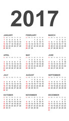 Simple calendar 2017 in vertical style. Flat vector illustration on white background. 