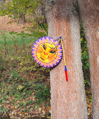 lantern on a tree trunk