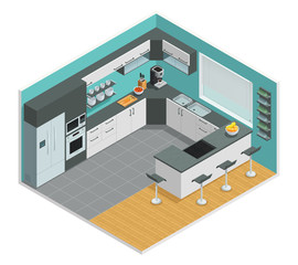 Kitchen Interior Isometric Design