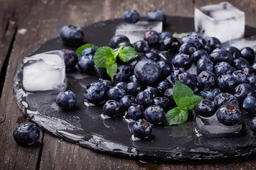 Blueberries on slate Board