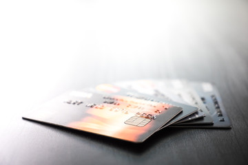 Credit cards on the table, Online shopping concept