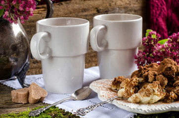Two cups of coffee and dessert tiramisu