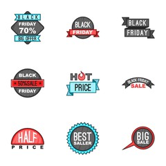 Large discounts icons set. Cartoon illustration of 9 large discounts vector icons for web
