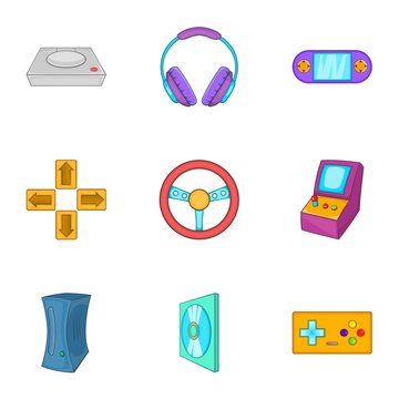 Game console icons set. Cartoon illustration of 9 game console vector icons for web