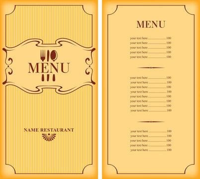 template menu with price with cutlery fork, spoon and knife